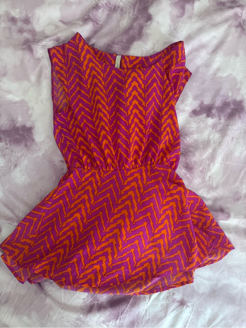 Paper Crane Bright Pink & Orange Sleeveless Peplum Top w open lower back